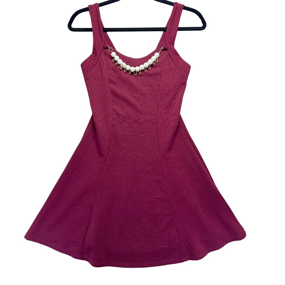 Y2K Burgundy Textured Fit Flare Dress Pearl NWT Junior Medium Pearlcore Cocktail
